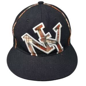 WBC Baseball Cap Black Red One Size Fitted NY Plaid Hat Acrylic Embroidered